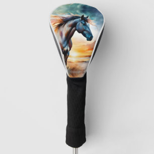 Wild Horse on Grassy Dune at Sunset Golf Head Cover