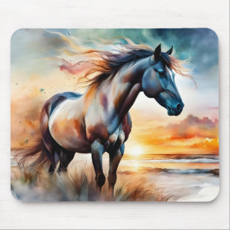 Wild Horse on Grassy Dune at Sunset Mouse Pad