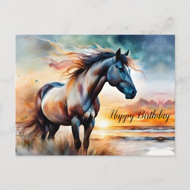 Wild Horse on Grassy Dune at Sunset  Postcard (Front)