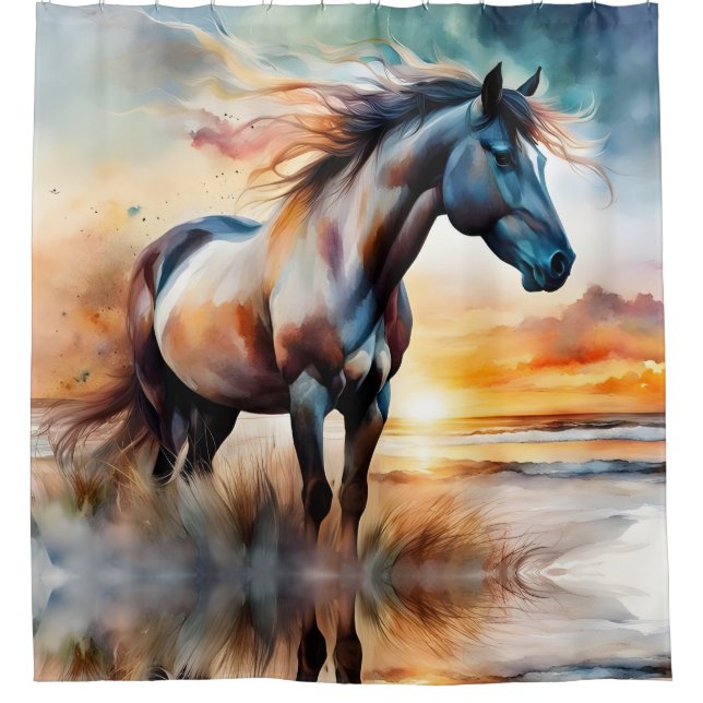 Wild Horse on Grassy Dune at Sunset  Shower Curtain (Front)
