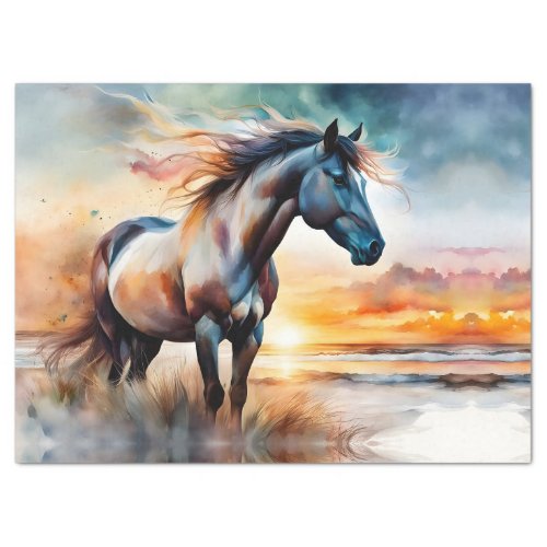 Wild Horse on Grassy Dune at Sunset  Tissue Paper