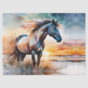 Wild Horse on Grassy Dune at Sunset Tissue Paper