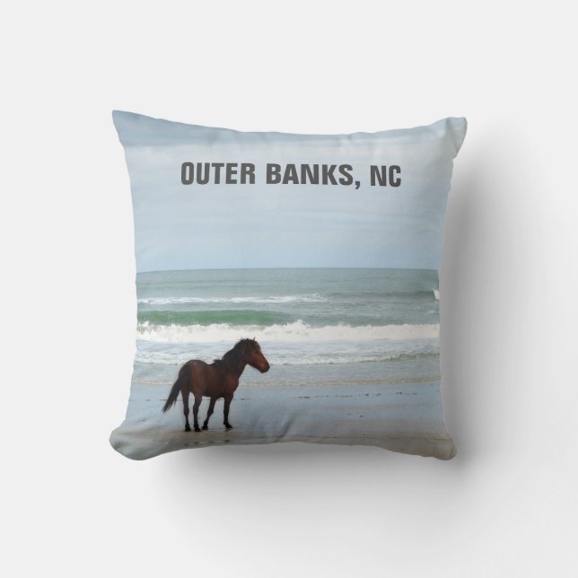 Wild Horse Outer Banks OBX NC Corolla Throw Pillow (Front)