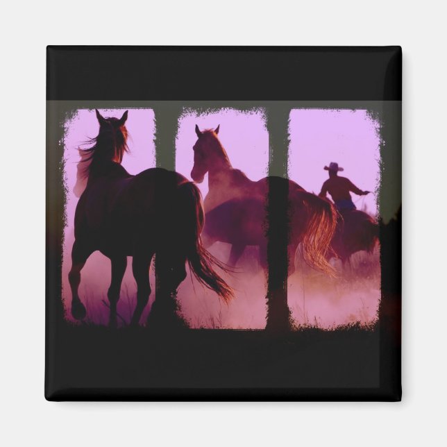 Wild Horse Roundup Triptych Magnet (Front)