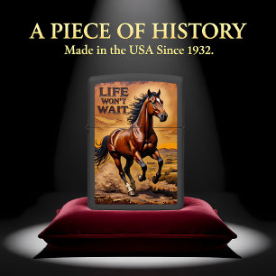 Wild Horse Running Desert Life Won't Wait Zippo Lighter