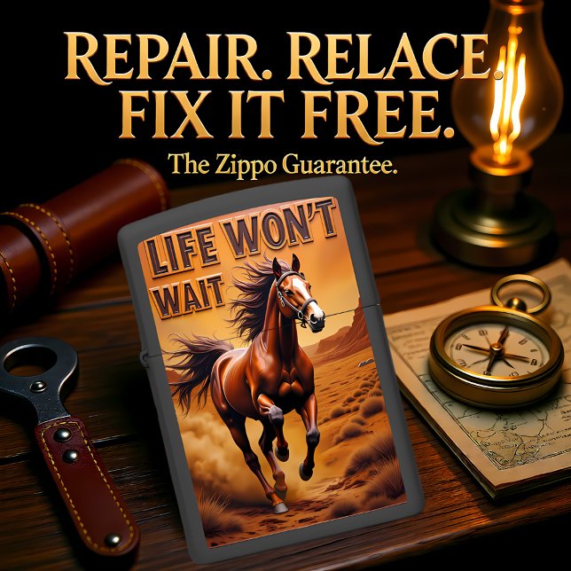 Wild Horse Running Desert Life Won't Wait Zippo Lighter (Creator Uploaded)