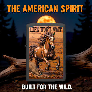 Wild Horse Running Desert Mountain Scene Zippo Lighter