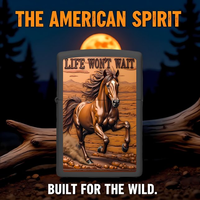 Wild Horse Running Desert Mountain Scene Zippo Lighter (Creator Uploaded)