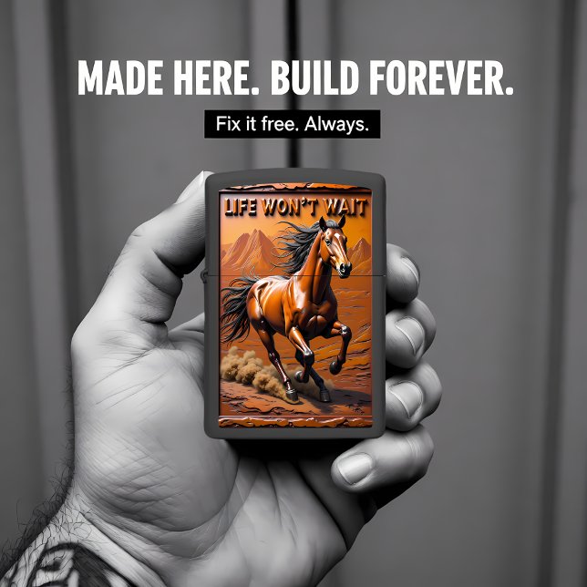 Wild Horse Running Desert Mountain Scene Zippo Lighter (Creator Uploaded)