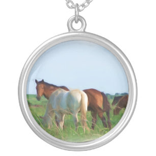 wild horse silver plated necklace