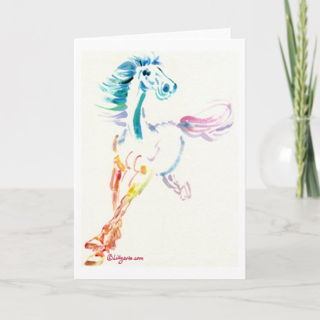 Wild Horse Spirit - Romping Horse Watercolor Card (Front)
