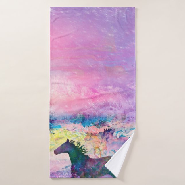 Wild Horse Spirits Running "WE ARE THE LAND" Bath Towel (Bath Towel)