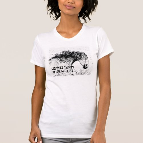 Wild Horse Stallion Running Free Black and White T_Shirt