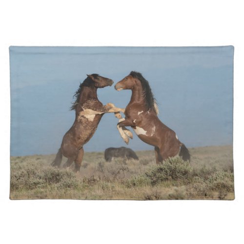 Wild Horse Stallions Fighting Cloth Placemat