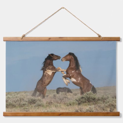 Wild Horse Stallions Fighting Hanging Tapestry
