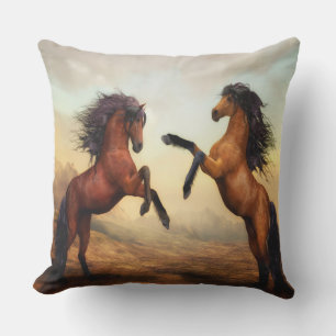 Wild Horse Standoff Throw Pillow