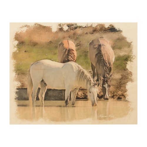 Wild Horse Water Reflection in Colorado Wood Wall Art