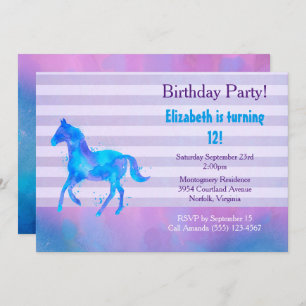 Wild Horse Watercolor Horizontal Stripes Birthday Invitation