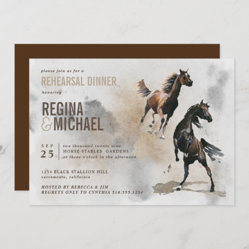 Wild Horse Watercolor  Rehearsal Dinner Wedding Invitation