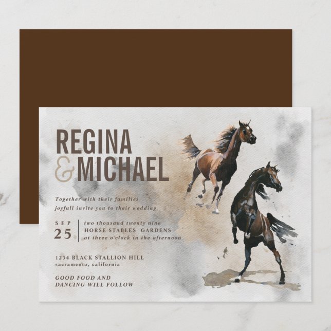 Wild Horse Watercolor Wedding Invitation (Front/Back)