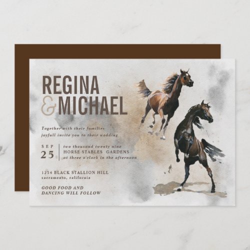 Wild Horse Watercolor Wedding Invitation