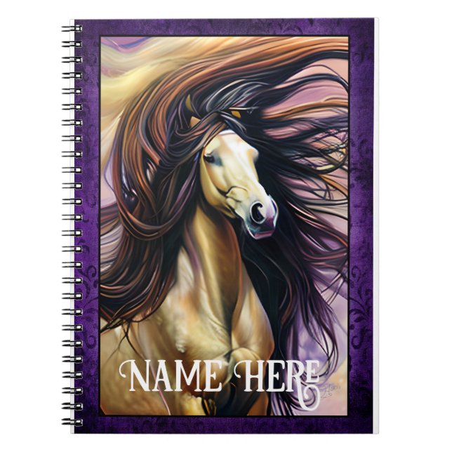 Wild Horse with Purple Border Editable Notebook (Front)