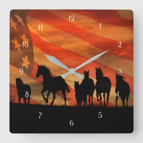 Wild Horses American Mustangs Square Wall Clock