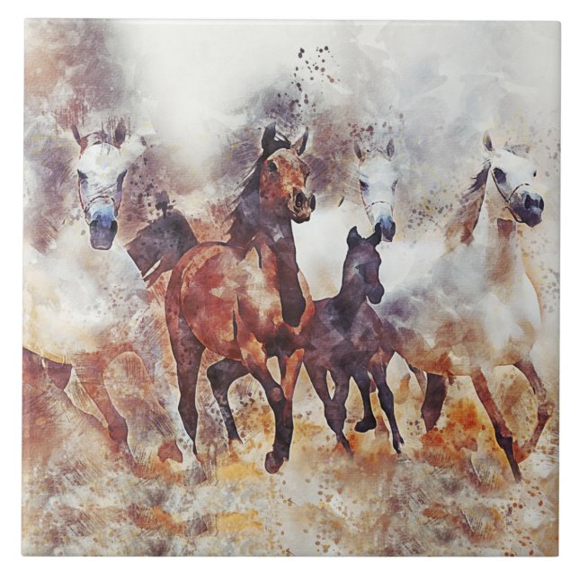 Wild Horses Art Ceramic Tile (Front)