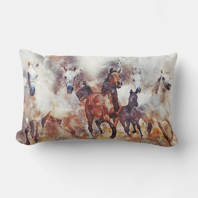 Wild Horses Art Lumbar Pillow (Front)