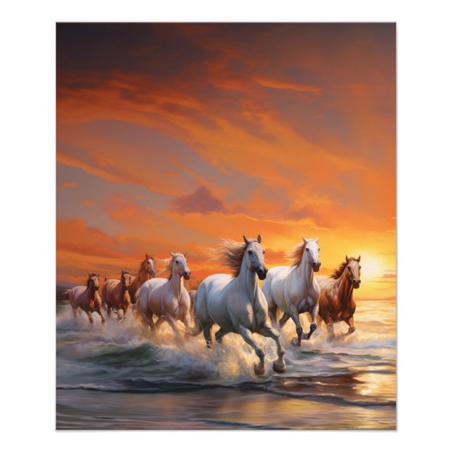 "Wild Horses at Sunset on Shore" Photo Print (Front)