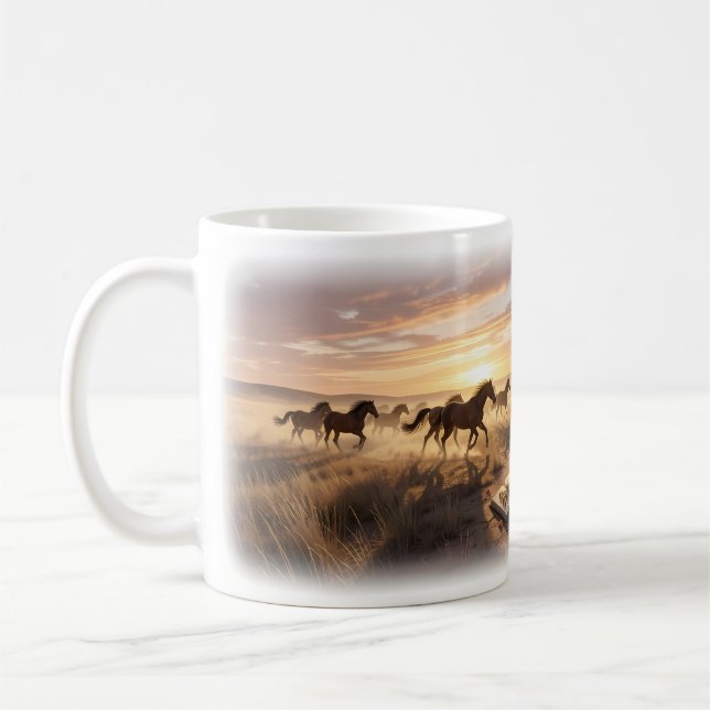 Wild Horses at Sunset Prairie Memory Mug (Left)