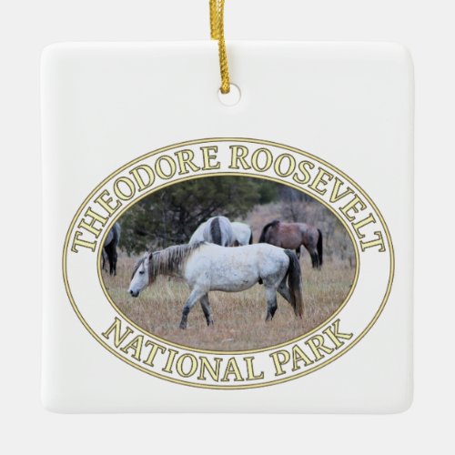 Wild Horses at Theodore Roosevelt National Park Ceramic Ornament