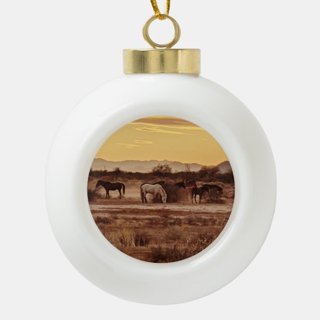 Wild Horses Ceramic Ball Christmas Ornament (Front)