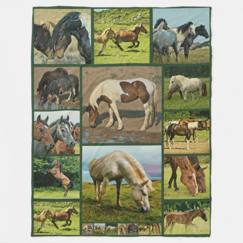 Wild Horses Collage Fleece Blanket