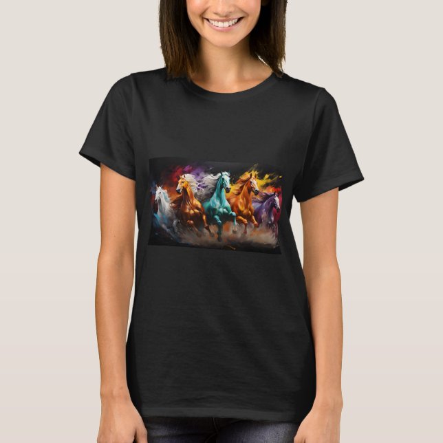 Wild Horses  Colorful Watercolor T-Shirt (Front)