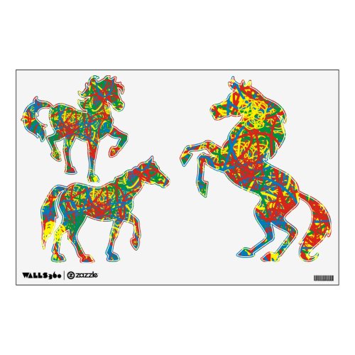 Wild Horses Colors Red Green Yellow Blue Abstract  Wall Decal