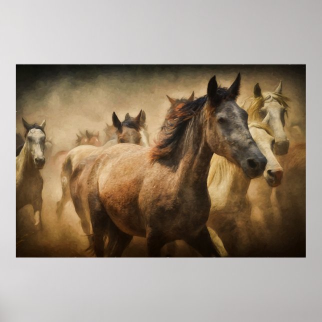 Wild horses digital painting poster (Front)