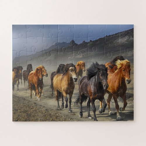 Wild Horses Dusty Desert Mountains Hills Photo Jigsaw Puzzle