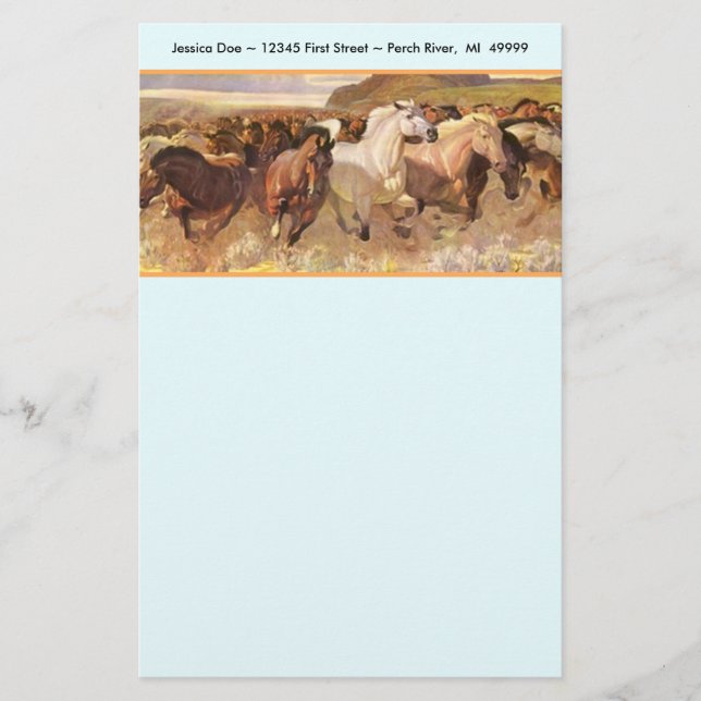 Wild Horses Horse Mustang Stationery Note paper (Front)