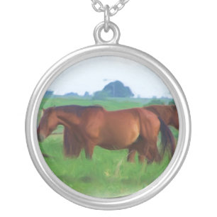 wild horses horses silver plated necklace