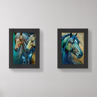 Wild Horses in Blue Green and Brown