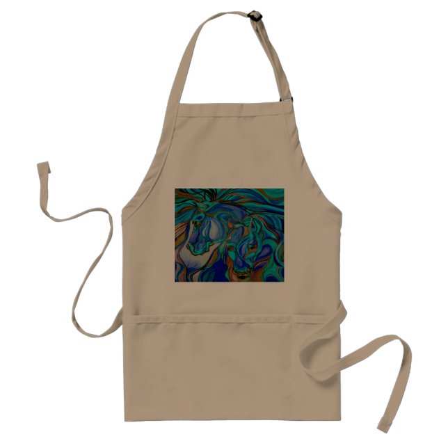 Wild Horses In Brown and Teal Adult Apron (Front)