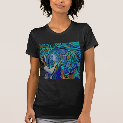 Wild Horses In Brown and Teal T_Shirt