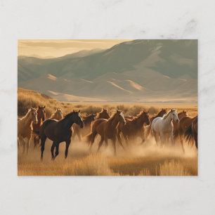 Wild Horses in Golden Field Postcard