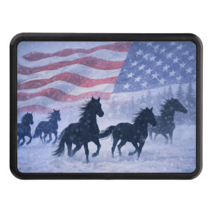 Wild Horses in the Snow American Flag Hitch Cover