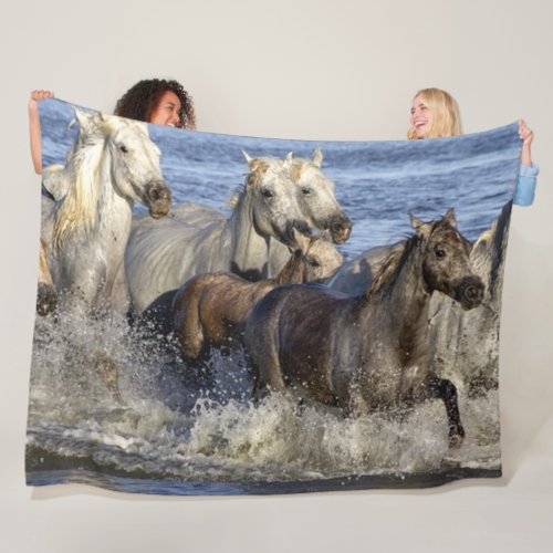 WILD HORSES in the SURF Fleece Blanket