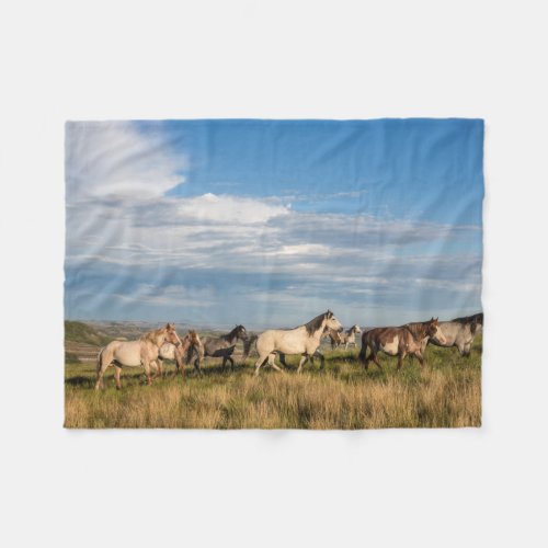 Wild Horses in Theodore Roosevelt National Park Fleece Blanket