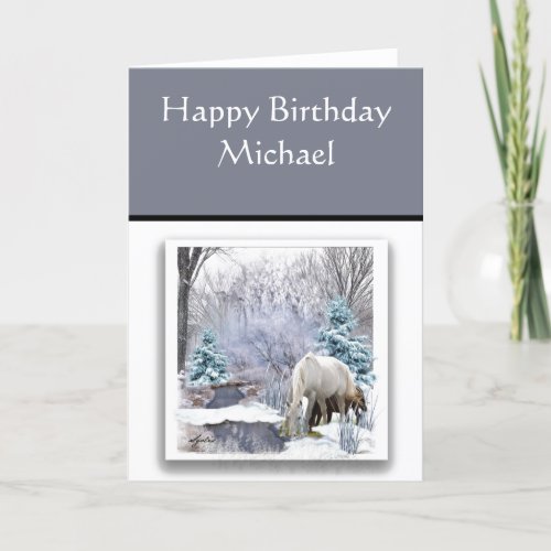 Wild Horses in Winter Birthday Card for Him
