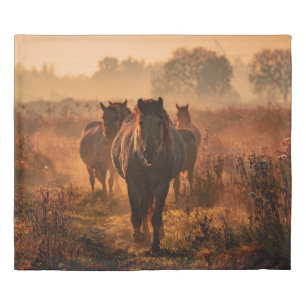 Wild Horses: Intense Gaze Encounter Duvet Cover