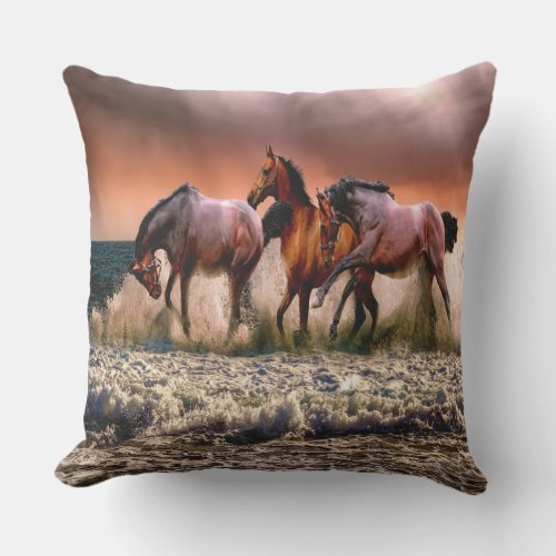 Wild Horses Lake Adventure Throw Pillow